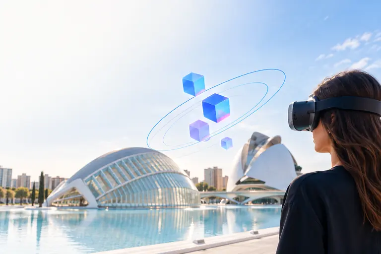 A participant wearing a mixed-reality headset at Valencia’s City of Arts and Sciences